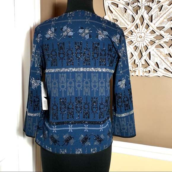 ⭐️ NWT LulaRoe Elegant Collection Stella Bolero Jacket Navy Black Silver Glitter - Picture 5 of 14